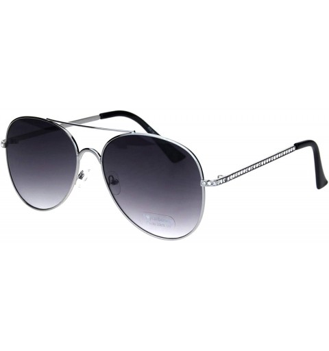 Aviator Womens Aviator Sunglasses Rhinestones Temple Metal Frame UV 400 - Silver (Smoke) - C818R9XNWDA $23.26