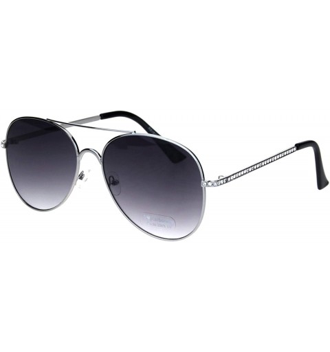 Aviator Womens Aviator Sunglasses Rhinestones Temple Metal Frame UV 400 - Silver (Smoke) - C818R9XNWDA $8.21