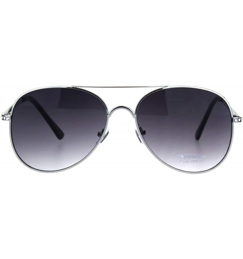 Aviator Womens Aviator Sunglasses Rhinestones Temple Metal Frame UV 400 - Silver (Smoke) - C818R9XNWDA $8.21