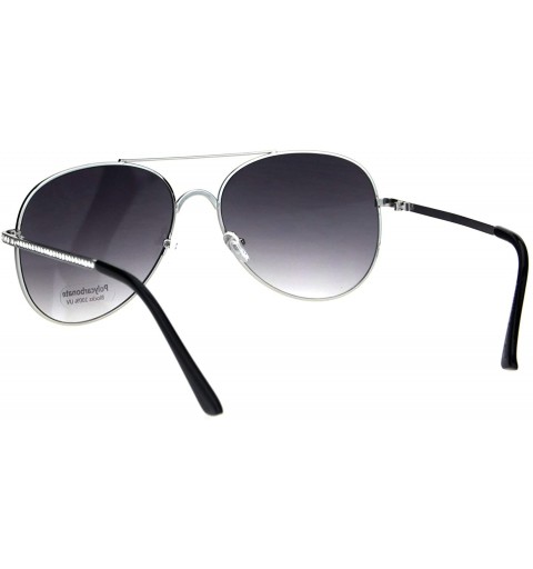 Aviator Womens Aviator Sunglasses Rhinestones Temple Metal Frame UV 400 - Silver (Smoke) - C818R9XNWDA $8.21