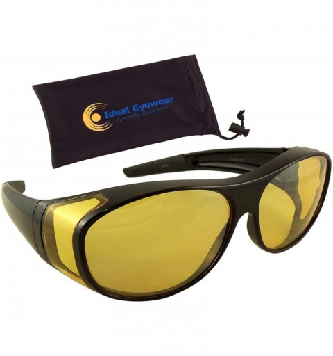 Wrap Night Driving Wear Over Glasses Yellow Lens Fit Over Glasses - Black Frame With Case - CQ185AUH8OH $16.79