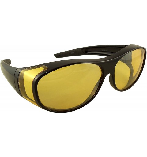 Wrap Night Driving Wear Over Glasses Yellow Lens Fit Over Glasses - Black Frame With Case - CQ185AUH8OH $16.79