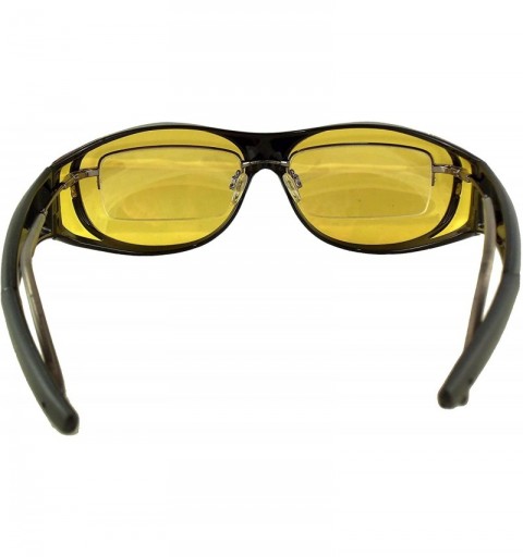 Wrap Night Driving Wear Over Glasses Yellow Lens Fit Over Glasses - Black Frame With Case - CQ185AUH8OH $16.79