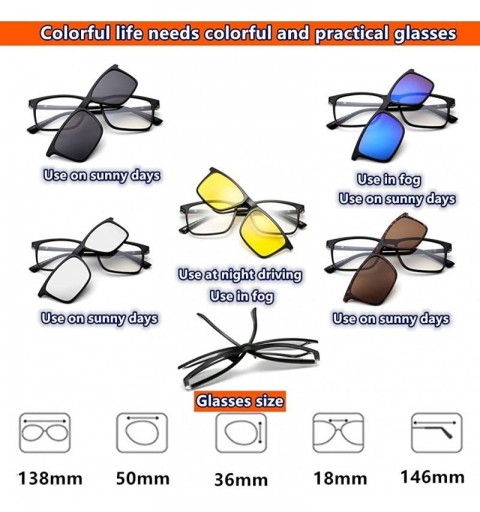 Rimless TR90 5Pcs Magnetic Clip on Sunglasses Over Glasses for Night Driving - Unisex/Standard Size - CT18CM3UGWG $22.83
