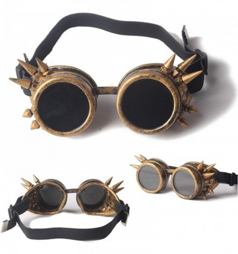 Goggle Steampunk Goggles Vintage Glasses Rave Retro Cosplay Halloween Spiked - Brown Frame - C718HA9UUGT $7.77