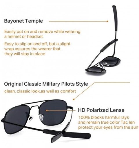 Rectangular Mens Aviator Sunglasses 55mm Polarized Pilot Military Square Shades with Bayonet Temples - CO18QOCNXOA $18.92