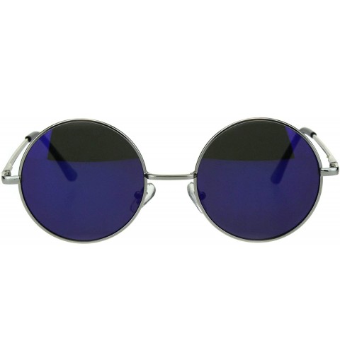 Round Color Mirror Reflective Lens Round Circle Lens Hippie Sunglasses - Silver Blue - CX18H6Q3K26 $8.24