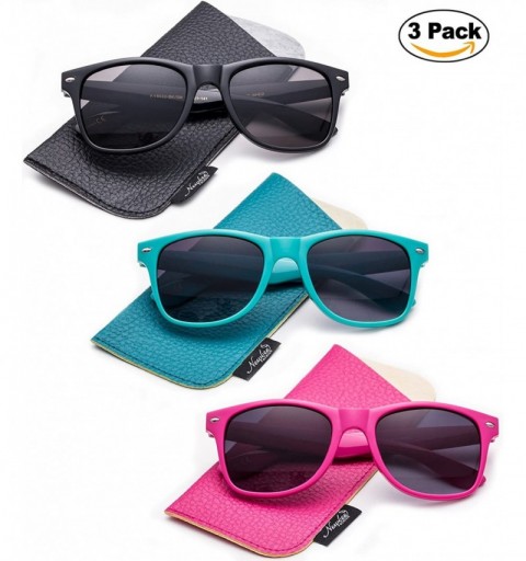 Sport Sunglasses with Pouch Classic 80's Retro Vintage Design UV Protection Sunglasses - 3 Pack-black&magenta&teal - CH18DD0L...