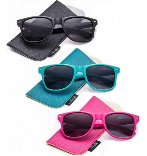 Sport Sunglasses with Pouch Classic 80's Retro Vintage Design UV Protection Sunglasses - 3 Pack-black&magenta&teal - CH18DD0L...