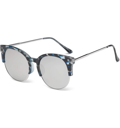 Cat Eye Women Half Frame Retro Round Cat Eye UV Protection Fashion Sunglasses - Silver - CI18WQ6ZTU8 $16.61