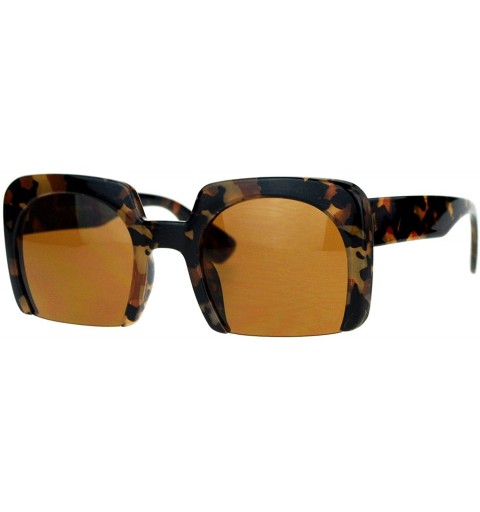 Square Fashion Sunglasses Shaved Carved Bottom Square Frame Unisex Eyewear - Brown Camo - CD18904NSH6 $8.27