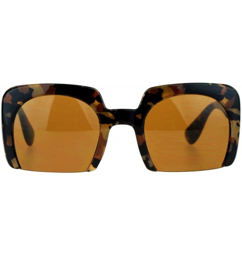 Square Fashion Sunglasses Shaved Carved Bottom Square Frame Unisex Eyewear - Brown Camo - CD18904NSH6 $8.27