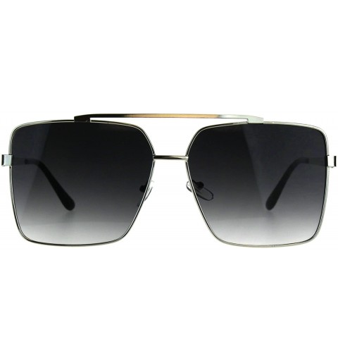Rectangular Retro Oversize Rectangular Pilots Metal Rim Luxury Fashion Sunglasses - Silver Smoke - CT187KZ42MW $15.30
