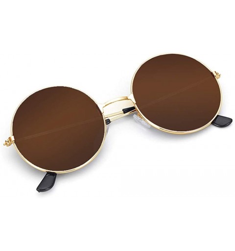Round Polarized Sunglasses Classic Mirrored Glasses - Goldframe Tawny - CQ1987RZECL $9.94