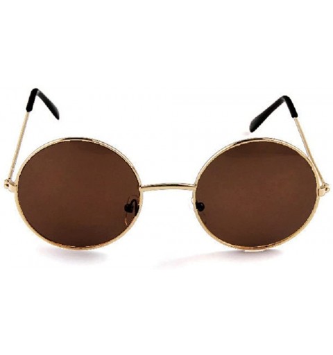 Round Polarized Sunglasses Classic Mirrored Glasses - Goldframe Tawny - CQ1987RZECL $9.94