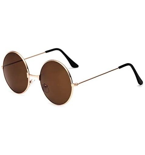 Round Polarized Sunglasses Classic Mirrored Glasses - Goldframe Tawny - CQ1987RZECL $9.94