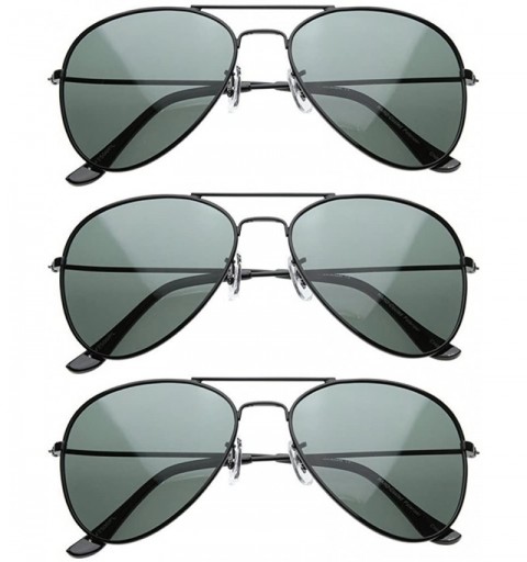 Aviator Premium Polarized Spring Hinges Aviator Sunglasses (3 PACK BLACK- BLACK) - CA12O6LG0J8 $24.24