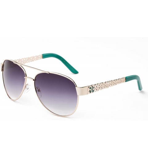 Aviator "Spring" Pilot Style Flower Designs Fashion Sunglasses - Gold/Teal - CY12MF2WWZ3 $13.89