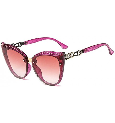 Oval 2019 new rhinestone rivet elegant gemstone oval retro cat sunglasses ladies diamond tone belt box - Purple - CE18QKZHR2T...