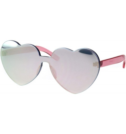 Round Womens Color Mirror Lens Panel Shield Heart Shape Retro Plastic Sunglasses - Pink - CN18ESSSD45 $14.59