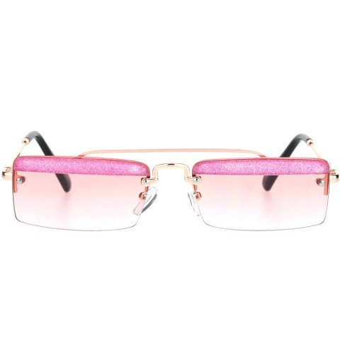 Rectangular Glitter Eyelash Rimless Narrow Rectangular Hippie Sunglasses - Gold Pink - CL18KA7QGYE $25.70