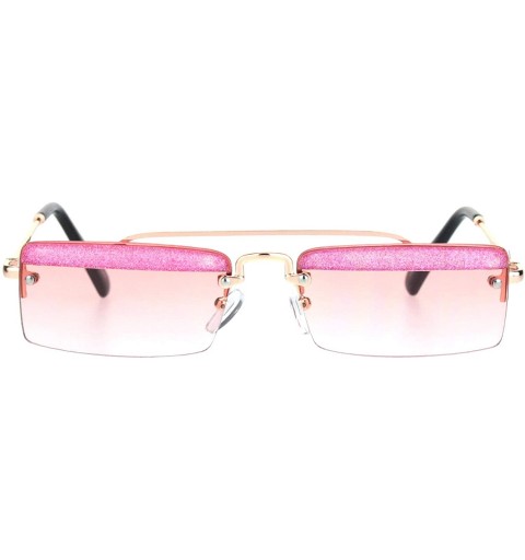 Rectangular Glitter Eyelash Rimless Narrow Rectangular Hippie Sunglasses - Gold Pink - CL18KA7QGYE $13.84