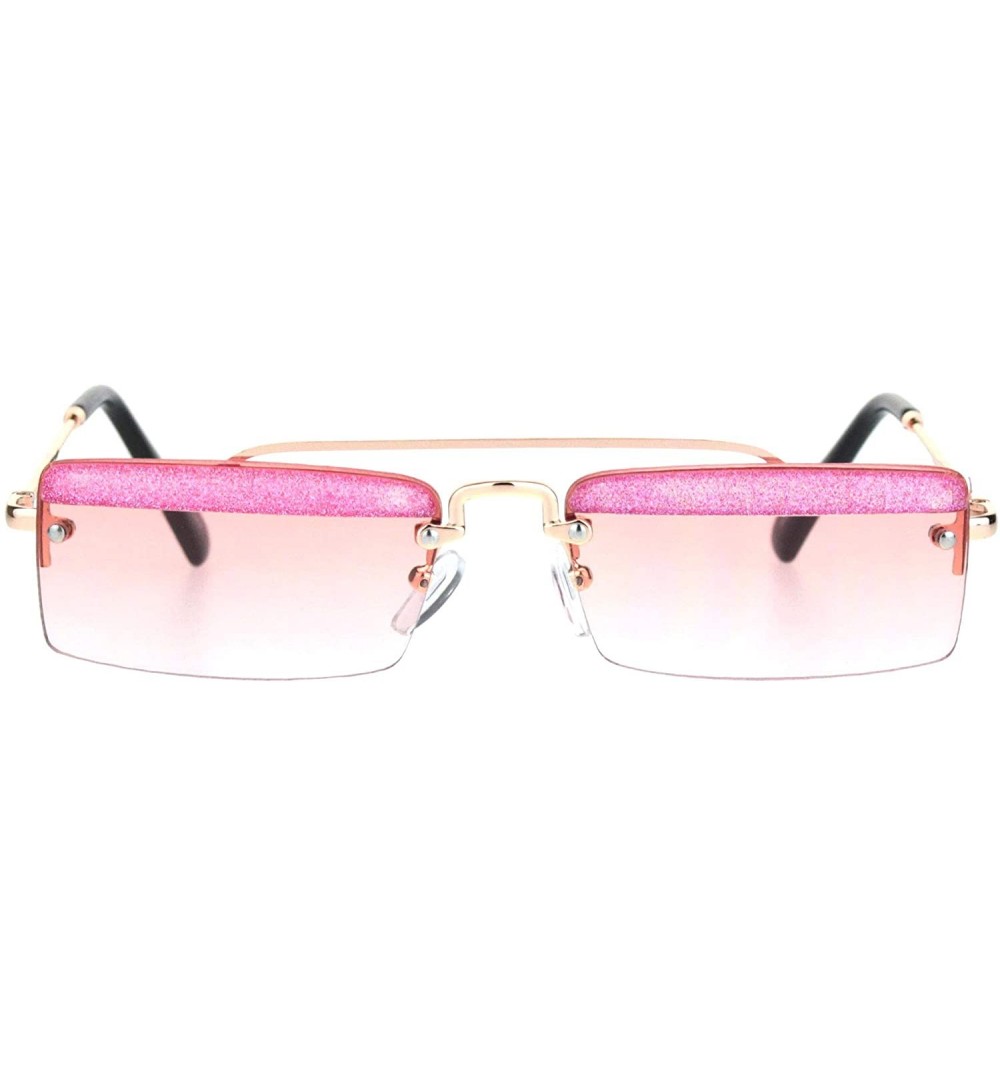 Rectangular Glitter Eyelash Rimless Narrow Rectangular Hippie Sunglasses - Gold Pink - CL18KA7QGYE $13.84
