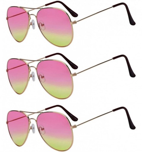 Square 3 Pairs Classic Aviator Sunglasses Two Tone Color Lens Gold Metal Frame - Pink-green - CN18NOXYZ5Z $11.97