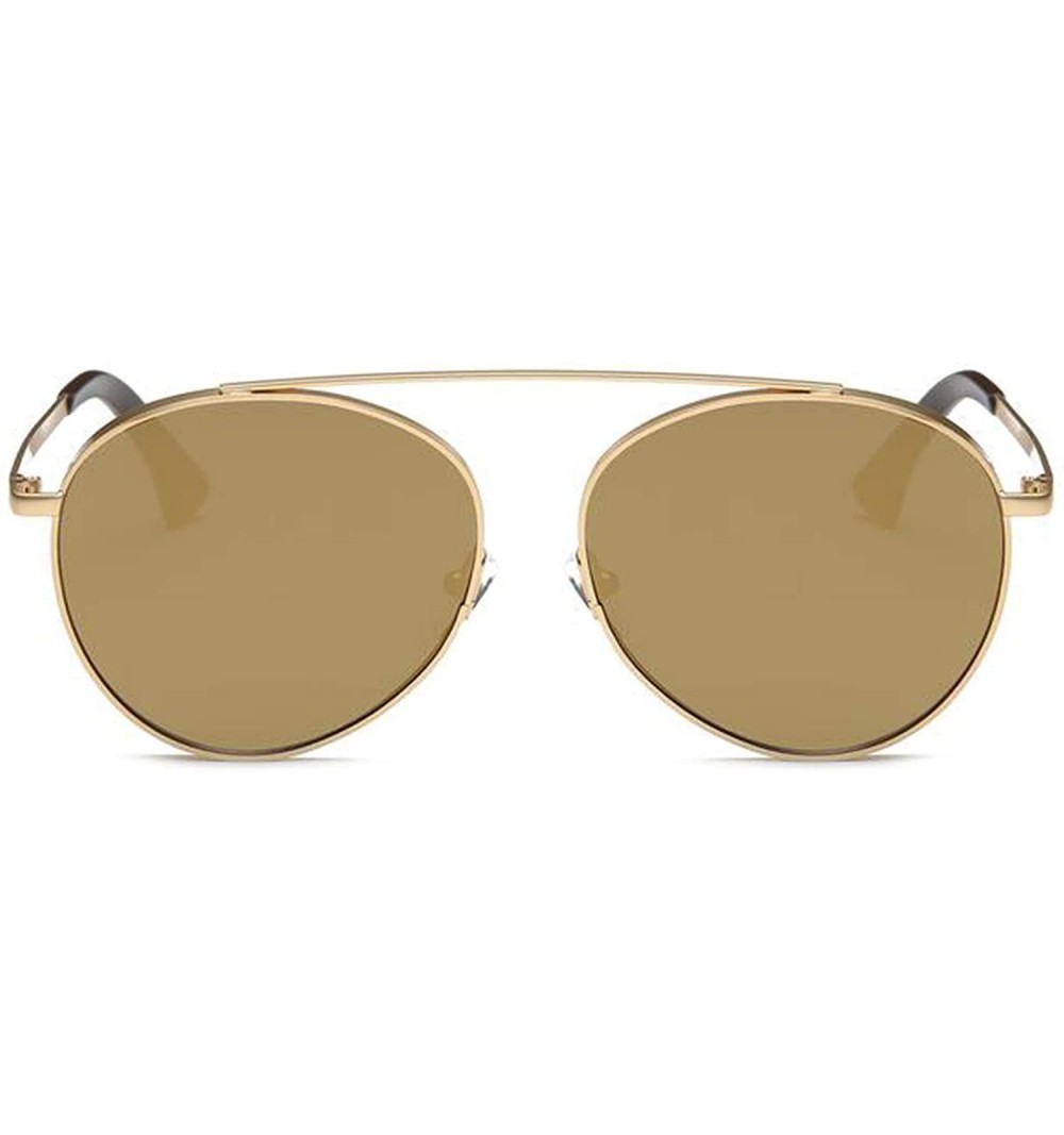 Oversized Polarized Oversize Round Aviator Sunglasses For Women Metal Brow Bar Colored Mirror Lens 60mm - CB12NV119OR $16.86