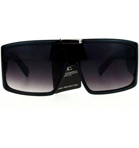 Shield Mens Fashion Sunglasses Futuristic Shield Square Thick Frame UV 400 - Black - CZ187GQ97O8 $12.93