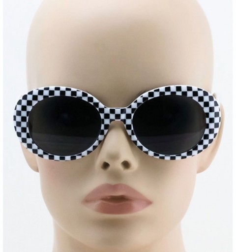 Round NIRVANA Kurt Cobain Oval Bold Vintage Sunglasses For Women Men Eyewear - Checkered Frame Black Lens - C4185KL49G5 $10.37
