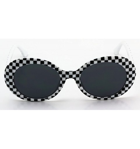 Round NIRVANA Kurt Cobain Oval Bold Vintage Sunglasses For Women Men Eyewear - Checkered Frame Black Lens - C4185KL49G5 $10.37