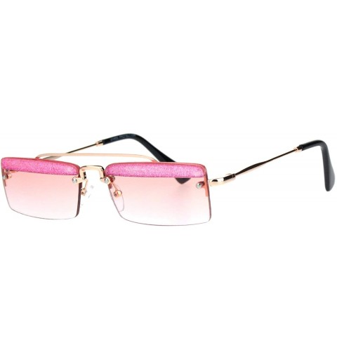 Rectangular Glitter Eyelash Rimless Narrow Rectangular Hippie Sunglasses - Gold Pink - CL18KA7QGYE $13.84