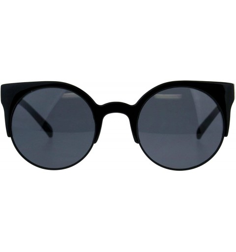 Cat Eye Womens Round Circle Lens Half Rim Cat Eye Retro Sunglasses - Solid All Black - CA18CMLE30I $11.80