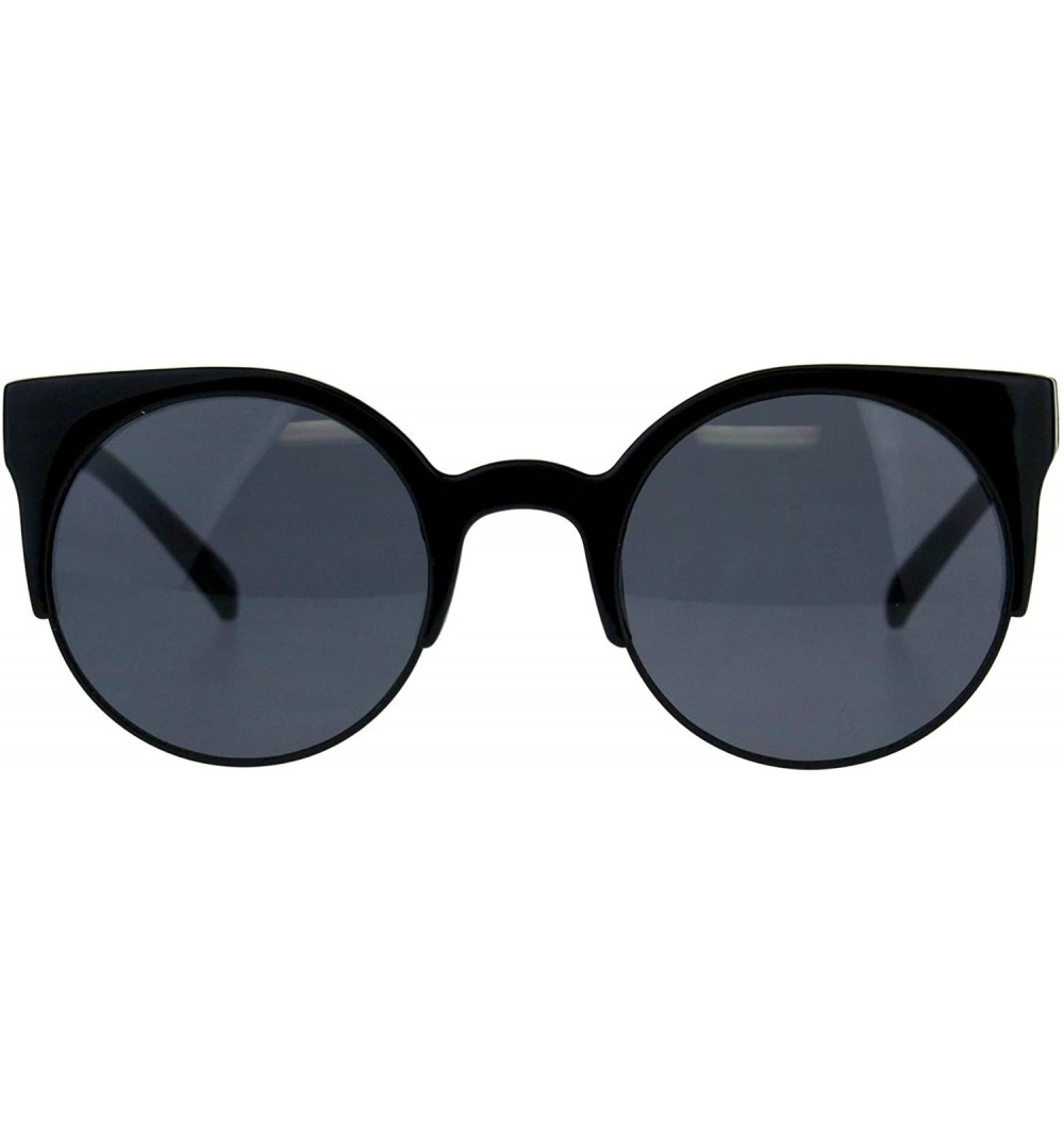 Cat Eye Womens Round Circle Lens Half Rim Cat Eye Retro Sunglasses - Solid All Black - CA18CMLE30I $11.80