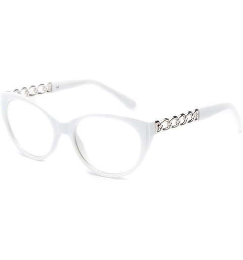 Square Unisex Clear Lens Temple Design Cat Eye Fashion Glasses - White - C311KQRUZCH $9.55