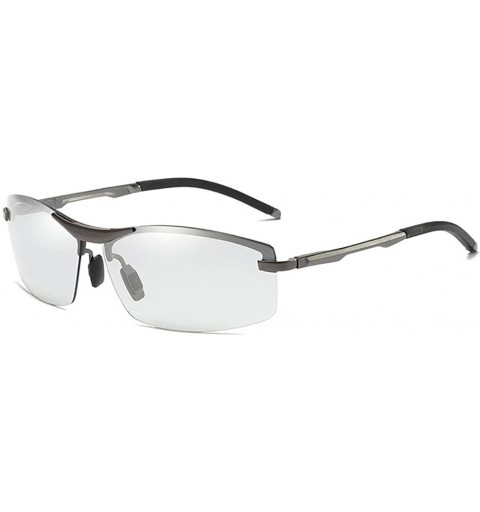 Rectangular Photochromic Sunglasses Men-Anti-glare Driving Shade Glasses-Rimless-Polarized - B - CG1905Y49DN $41.22