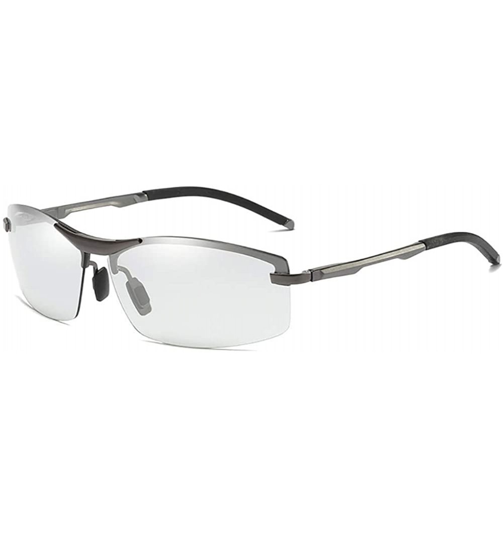 Rectangular Photochromic Sunglasses Men-Anti-glare Driving Shade Glasses-Rimless-Polarized - B - CG1905Y49DN $41.22