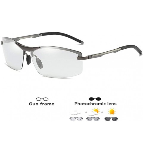 Rectangular Photochromic Sunglasses Men-Anti-glare Driving Shade Glasses-Rimless-Polarized - B - CG1905Y49DN $41.22