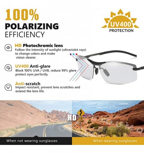 Rectangular Photochromic Sunglasses Men-Anti-glare Driving Shade Glasses-Rimless-Polarized - B - CG1905Y49DN $41.22