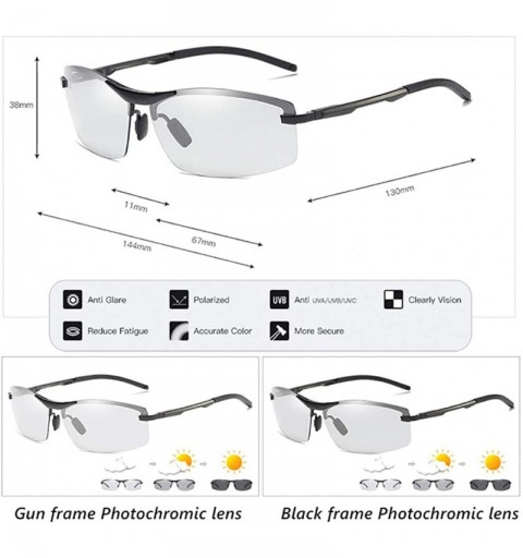 Rectangular Photochromic Sunglasses Men-Anti-glare Driving Shade Glasses-Rimless-Polarized - B - CG1905Y49DN $41.22