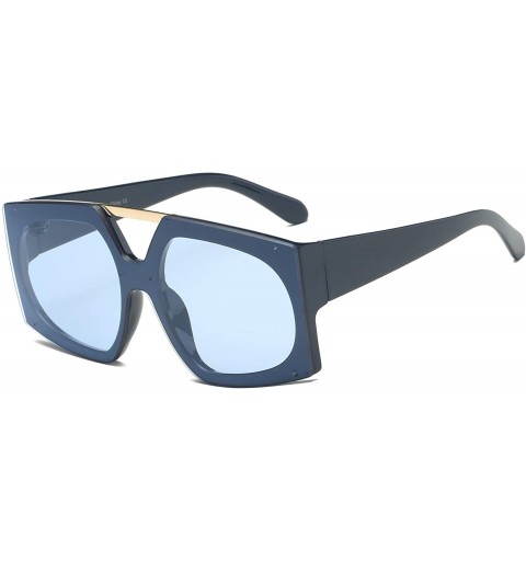 Oversized Women Retro Vintage Flat Lens Fashion Square Oversized Sunglasses - Blue - CO18WU05R4T $21.07
