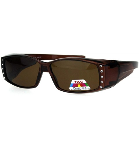 Rectangular Womens Rhinestone Rectangular Polarized Fit Over Glasses Sunglasses - All Brown - CX12MWUJT3R $9.52