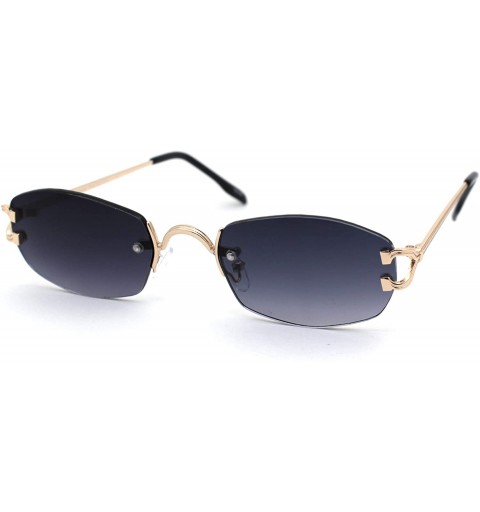 Oval Womens Rimless Narrow Oval Metal Rim Sunglasses - Gold Smoke - C518Z0S75ZR $15.27