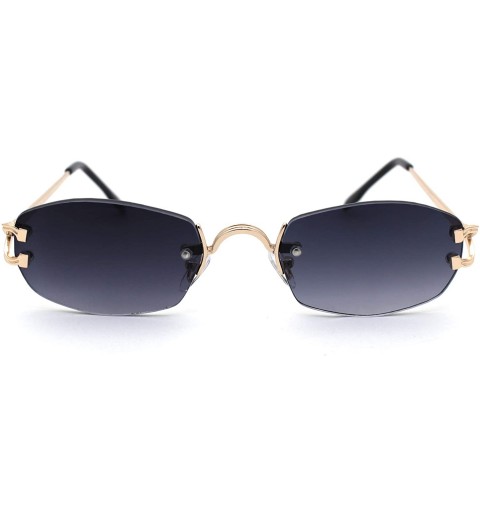 Oval Womens Rimless Narrow Oval Metal Rim Sunglasses - Gold Smoke - C518Z0S75ZR $15.27