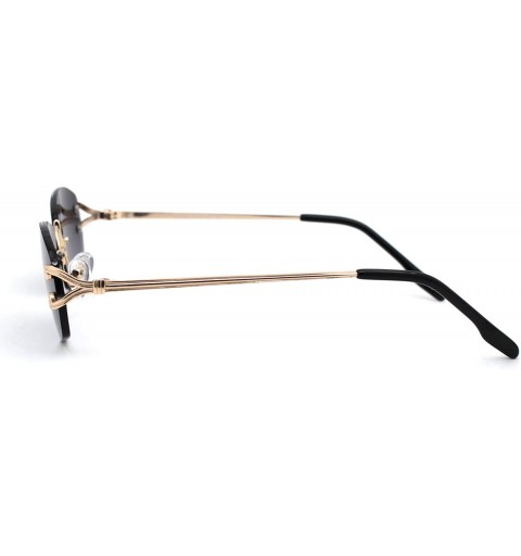 Oval Womens Rimless Narrow Oval Metal Rim Sunglasses - Gold Smoke - C518Z0S75ZR $15.27