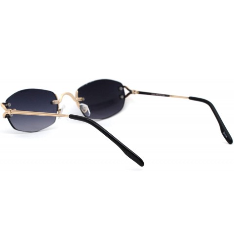 Oval Womens Rimless Narrow Oval Metal Rim Sunglasses - Gold Smoke - C518Z0S75ZR $15.27