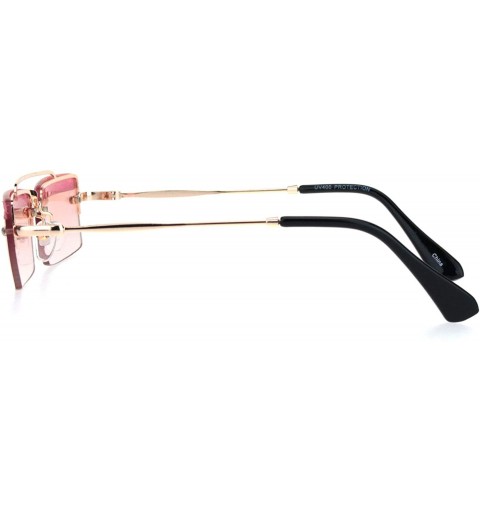 Rectangular Glitter Eyelash Rimless Narrow Rectangular Hippie Sunglasses - Gold Pink - CL18KA7QGYE $13.84