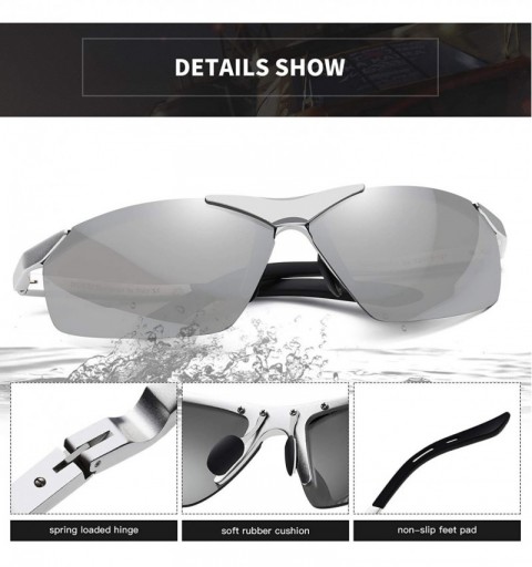 Semi-rimless Men's Sports Style Polarized Sunglasses Fishing Golf Driver Glasses 6806S - Silver Frame Mirror Lens - CX11U8OW5...