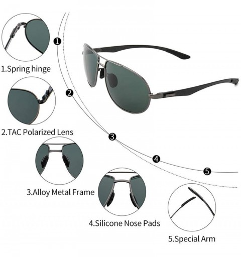 Aviator Mens Polarized Sunglasses Military Style - Round 63mm Classic Aviator Sunglasses Lens and Vintage Design Frame - CM18...